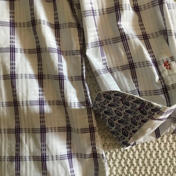 ROBERT GRAHAM 2XL WHITE AND PURPLE LONG SLEEVE DRESS SHIRT